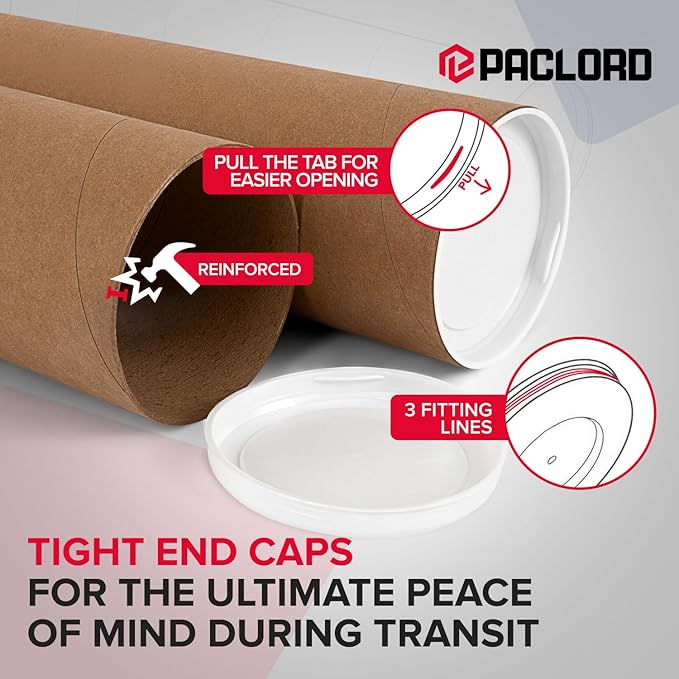 4" x 12" Reinforced Kraft Paper Mailing Tube, Pack of 1 Tube with 2 Caps – Secure USPS Approved Poster Tube – Cardboard Tube for Shipping and Storing Posters, Prints, Artwork, or Documents