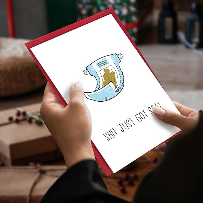 Funny Baby Shower Card, Shit It Just Cot Real, New Baby Congratulations Card for New Mom Dad Parents, Humor Baby Shower Gifts for Friend Sister