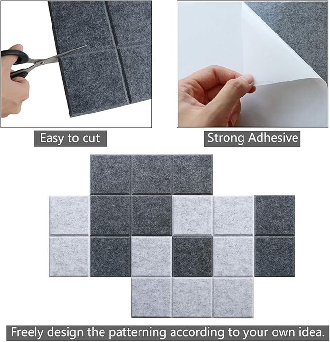 Large 11.8"x11.8" Felt Board Tiles for Wall with 30 Push Pins, Pack of 6 Pin Board Notice Boards for Home Office Kitchen, Bulletin Board Wall Tiles for Photos Memos