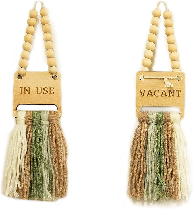 Decocove In Use Vacant sign - Door Hanger Sign for Home, Office, Restroom, Conference Room and Bathroom - Farmhouse Rustic Boho Decor - Bathroom Signs Decor