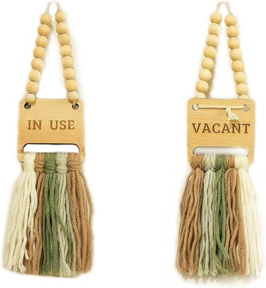 Decocove In Use Vacant sign - Door Hanger Sign for Home, Office, Restroom, Conference Room and Bathroom - Farmhouse Rustic Boho Decor - Bathroom Signs Decor