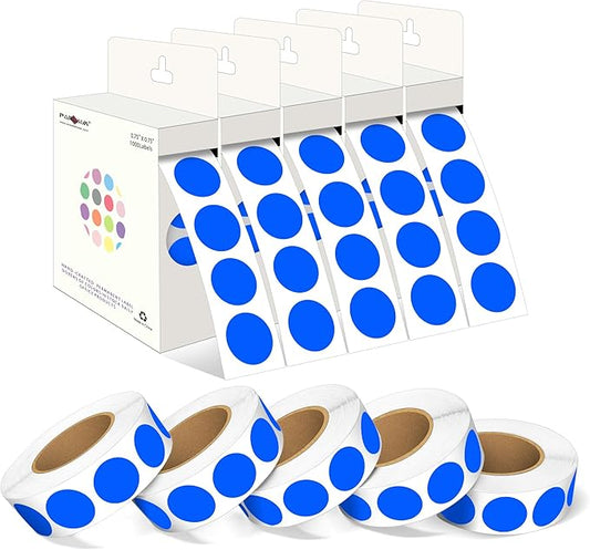 PARLAIM 3/4 Inch Round Permanent Adhesive Color-Code Dot Stickers,10000 Stickers Roll dots Label Dispenser Box Green Circle Stickers Labels 10Rolls (Blue)