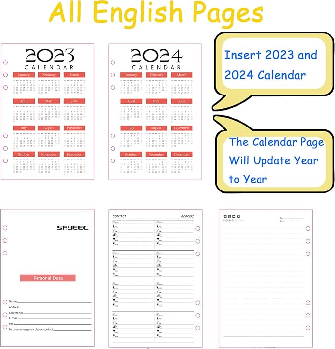 SAYEEC Leather Portfolio Notebook Binder with Calculator A5 6 Ring Refillable Budget Planner Binder Cover with Zipper Zippered Padfolio Organizer Business Journal Conference Folder Gifts for Men Women