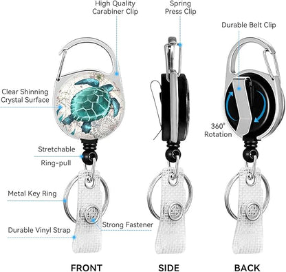 Sea Turtle Badge Holder with Retractable Reel and Breakaway Lanyard，Badge Clips Retractable Heavy Duty Badge Reel，Funny Keychain，ID Holder with Breakaway Lanyard for School Nurse Office Teen