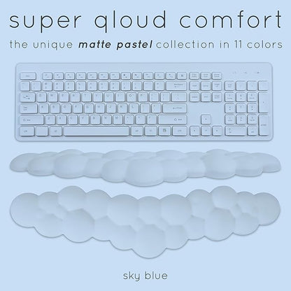Qloud Cloud Wrist Rest Keyboard Wrist Rest for Computer Keyboard Pad, Cloud Keyboard Wrist Rest, Wrist Pad for Keyboard, Memory Foam, Non Slip Base, Comes with Mouse Pad - Light Blue