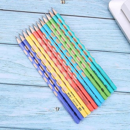 M&G 12 Pcs Triangular Hole Pencils for Kids with Grip Correction 2B Pencils, Pre-sharpened Colored Barrel Graphite Wood Pencils, Smooth Writing, Suitable for School, Office, Drawing, Sketching