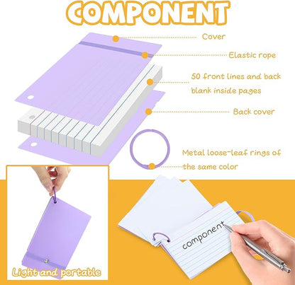 10 Pack Index Cards 3x5 Inches, 600 Pcs Waterproof Poly Cover Ruled Note Cards with Elastic Band Closure, Heavy Notecards with Rings Flash Cards for Studying Office Home School College