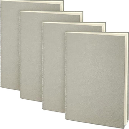 4 Pack Blank Books for Kids - 5.5"x 8.3", 60 Pages - Small Notebooks Bulk, Girls Journals for Drawing & Writing, Sketchbooks w/Soft Cover, Unlined Paper, A5 Travel Size (Dark Grey)