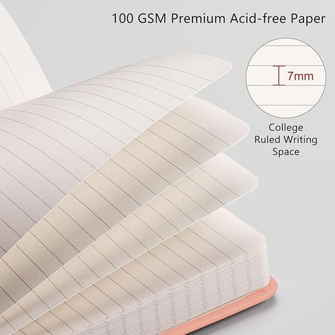 RETTACY Journaling Notebooks, A5 Lined Journal Notebook with 192 Numbered Pages, 5.7'' × 8.3'' Medium Size, for Writing, Work, Office, Leather Hardcover, 100 GSM Thick Paper (Pink)