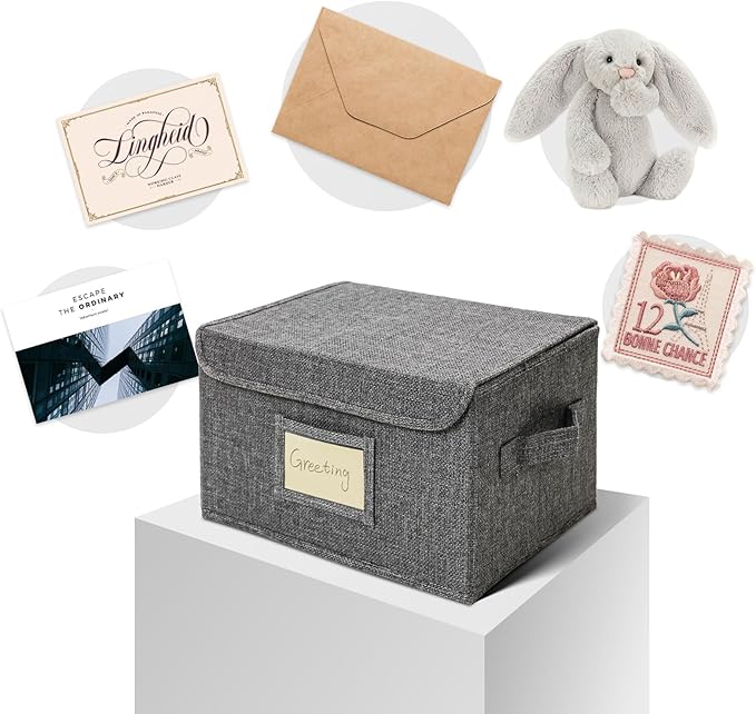 Vienrose Greeting Card Organizer Storage Box with 20 Removable Dividers, 84 Self-stick Labels, Perfect for Photos, Envelopes, Scrapbooking, Paper, Stickers Holder 1 Pack Grey