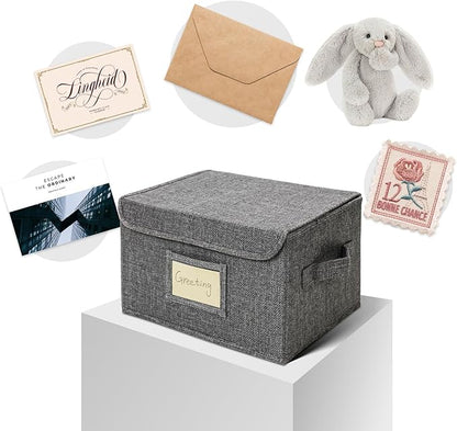 Vienrose Greeting Card Organizer Storage Box with 20 Removable Dividers, 84 Self-stick Labels, Perfect for Photos, Envelopes, Scrapbooking, Paper, Stickers Holder 2 Pack Grey