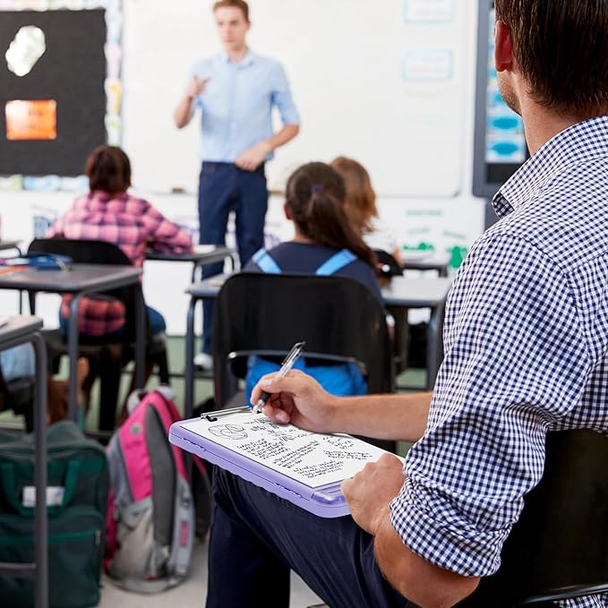 Piasoenc Clipboard with Storage, 8.5 x 11 Organization Box with Pen Holder and A4 Legal Paper Folder, Heavy Duty Plastic, Folio & Side-Opening, Low Profile Clip, for Nurses, Teachers, Purple