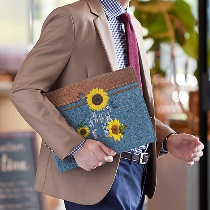 Sunflower Butterfly PU Leather Padfolio Clipboard Clip Business Resume Portfolio A4 Folder Interview Legal Document Organizer Business Card Holder Letter