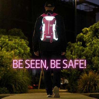 Reflective Motorcycle Backpack Lightweight, Water Resistant Casual Daypack with Laptop Pocket for Safe Commuter, Biking, and Daily Use. 35L Sport bookbag to Avoid Accidents (pink backpack)