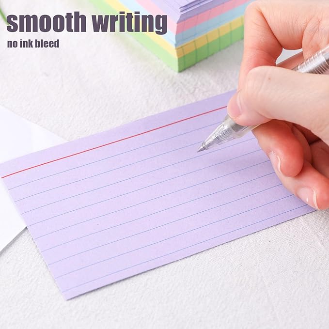 Koogel Index Cards 3 x 5 Inch, 750 Count, Ruled on both Sides, 10 Assorted Colors, Note Cards for Studying School Supplies, Office Organization