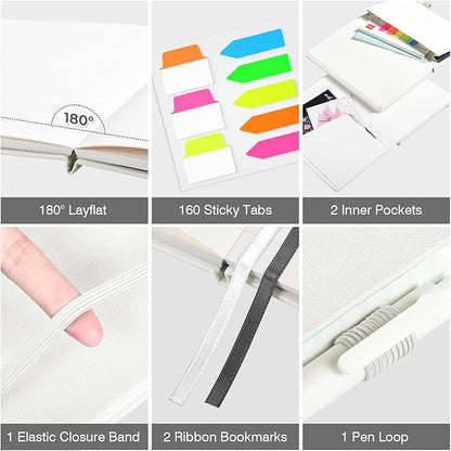 Lined Journal Notebook, 3 Pack A5 College Ruled Notebooks for Work, Hardcover Notebook Each with 2 Pockets & Pen, Leather Journal for Women, Men, 160 Pages, 100GSM Thick Paper ( White 5.7" x 8.3" )