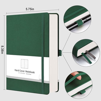 AHGXG Bullet Dotted Journal - 320 Numbered Pages Dot Grid Notebook A5 Thick Journal, 100gsm Thick Dotted Paper, Leather Hardcover,Inner Pocket, 5.75'' × 8.38'' - Green