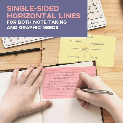 Colored Index Cards 5x8 100Pcs, Goefun Ruled Flashcards, 4 Color Notecards for Studying, Recipes, Memo Cards, Office Supply, DIY, Presentation