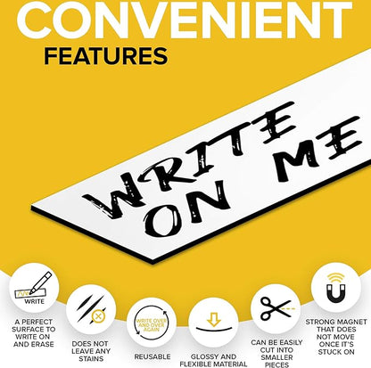 X-bet MAGNET Dry Erase Magnetic Strips - Magnetic Tape Roll - Blank Write On Magnets - Sticky Labels and Stickers - Writable Flexible Magnet Sheet for Whiteboards, Refrigerator and Crafts