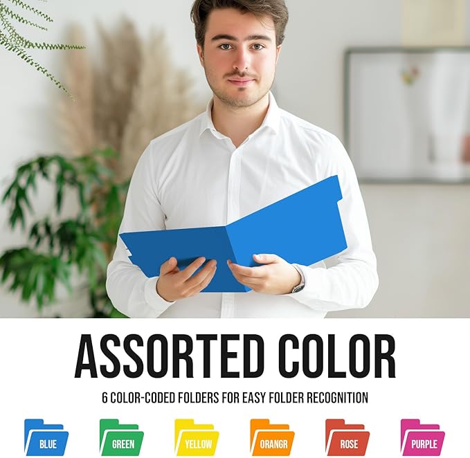 File Folders,IntoJoy 120 Pack Colored File Folder Letter Size, 1/3 Cut Tab Filing Folders for Office School Business File Document Organization,6 Colors