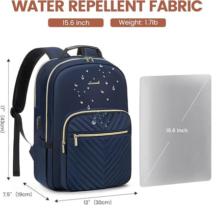 LOVEVOOK Laptop Backpack for Women 15.6 inch,Cute Womens Travel Backpack Purse,Professional Laptop Computer Bag,Waterproof Work Business College Teacher Bags Carry on Backpack with USB Port,Navy Blue