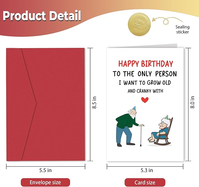Funny Birthday Card for Husband Wife, Romantic Birthday Card for Men Women, Happy Birthday To The Only Person I Want To Grow Old And Cranky With
