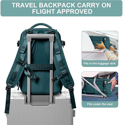 Travel Backpack Simple Durable Carry On Backpack with Shoe Compartment, Personal Item Travel Bag Flight Approved, Water Resistant Laptop Backpack for Women Men Weekender Business, Peacock Blue