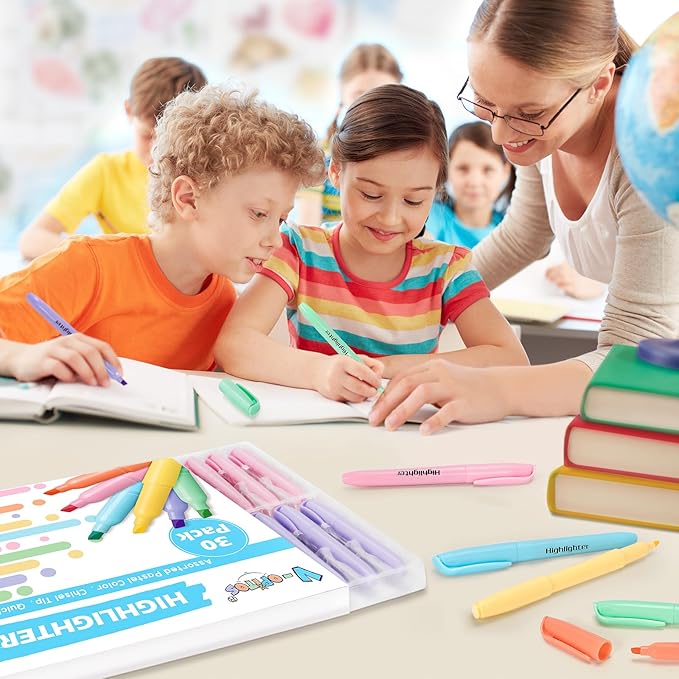 V-Opitos 30 Pack Highlighter in 6 Pastel Colors, No Bleed Highlighters, Bright Highlighters with Soft Chisel Tips, Ideal for Office and School Supplies