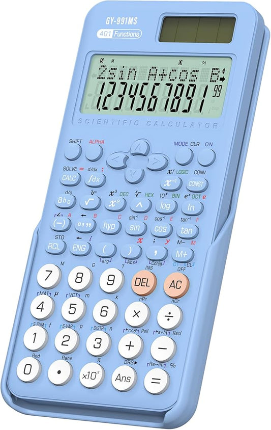 Scientific Calculators School Supplies, ROATEE 401 Functions 2-Line Display with Sliding Cover, Solar Battery Dual Power Kawaii for Middle High School Student and Teacher Dust Resist and Durable