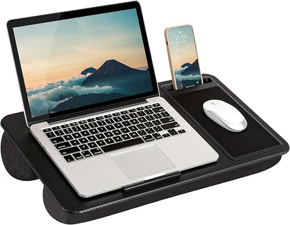 LAPGEAR Home Office Lap Desk with Device Ledge, Mouse Pad, and Phone Holder - Black Carbon - Fits up to 15.6 Inch Laptops - Style No. 91588