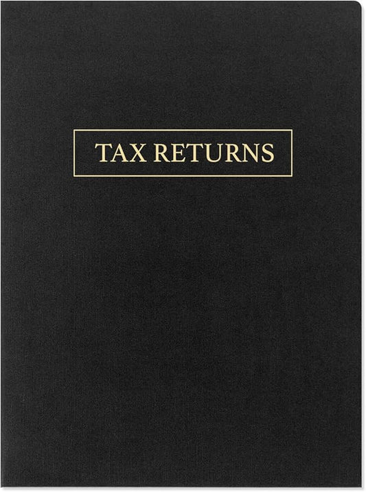 50 Pack, Tax Return Folders with Pockets, Black Linen, Gold Foil