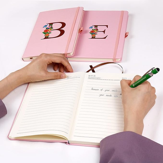 Pink Notebook for Women, 5.7"X8.3" A5 Journal Notebook with Letter X, Dual-Sided Writing Notebook with Dividers, Cute Leather Journal for Work, Business, School, Meetings, Travelers, Small Notebook