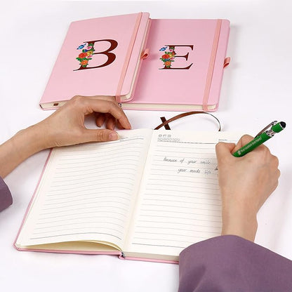 Pink Notebook for Women, 5.7"X8.3" A5 Journal Notebook with Letter D, Dual-Sided Writing Notebook with Dividers, Cute Leather Journal for Work, Business, School, Meetings, Travelers, Small Notebook
