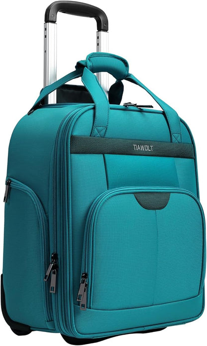 Personal Item 16-Inch Underseat Carry on Luggage With Wheels Lightweight Wheeled Underseater under seat bags for airplanes Upright 2 Wheel Teal Green