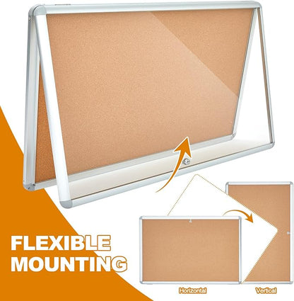 Geetery Enclosed Fabric Bulletin Board Tamperproof Lockable Noticeboard Fabric&Aluminium Frame Display Cases Wall-Mounted Display Case for School, Office - Secure,Durable Design(36 x 24 Inch,Yellow)