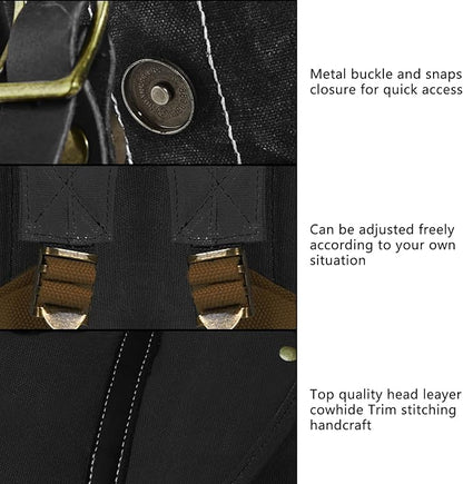 Backpack for Men Heavy Duty Waxed Canvas Vintage Women Trim Casual 15.6" laptop Travel Backpack-Black
