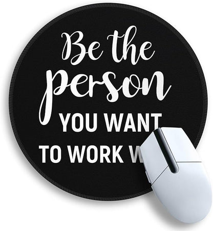 Gctriki Black Computer Mouse Pad for Desk, Funny Small Round Mousepad for Laptop Gaming Work, Inspirational Office Desk Decor Accessories Supplies Gifts for Coworkers Men Women