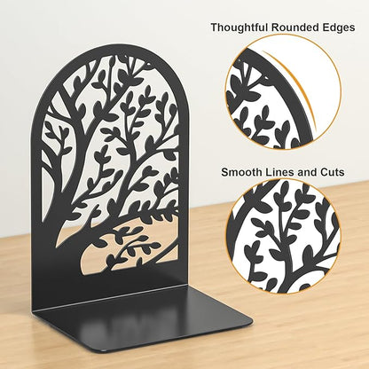 VFINE Bookends 3 Pairs, Decorative Book End, Bookends for Shelves, Book Ends for Shelves, Book Stopper Book Ends to Hold Books, Book Stopper, Unique Black Metal Tree Book Ends for Home School Office