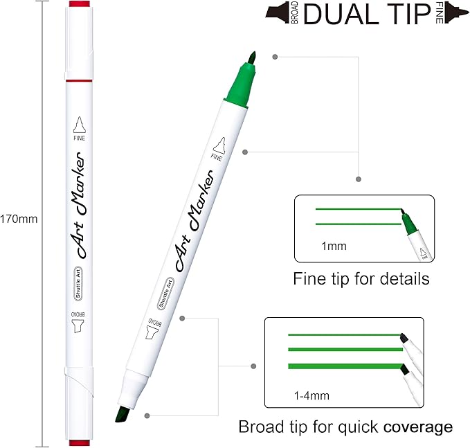Shuttle Art 61 Colors Dual Tip Art Markers, 60 Colors plus 1 Blender Alcohol Based Permanent Marker Pens Highlighters with Case Perfect for Illustration Adult Coloring Sketching and Card Making