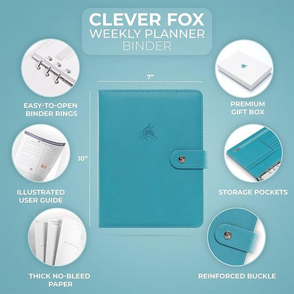 Clever Fox Weekly Planner Binder – Goal Setting Planner for Time Management & Weekly Tasks – Work & Life Organizer with to Do List & Habit Tracker – Undated, 7″ x 9″ Hardcover (Turquoise)