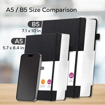 Journal Notebooks College Ruled, Thick Notebook Journal with 100GSM Paper, B5 Large Lined Notebook Journal for Women & Men, 7.1'' X 10'', 320 Pages, Black Leather Notebook