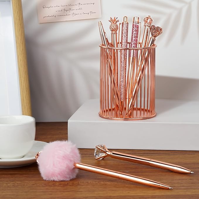 WEMATE 8Pcs Ballpoint Pens Set Metal Crystal Diamond Pen Glitter Pen for Journaling Pen Bling in Black & Blue Ink Pretty Cute Pens Fancy Pens Gifts for Women Wedding School Office Desk (Rose Gold)