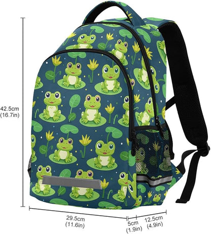 MNSRUU Laptop Backpack with Chest Strap, Cute Frog School Backpack, Travel Hiking Backpack for Boys Girls Teen Adult, Rucksack, Knapsack