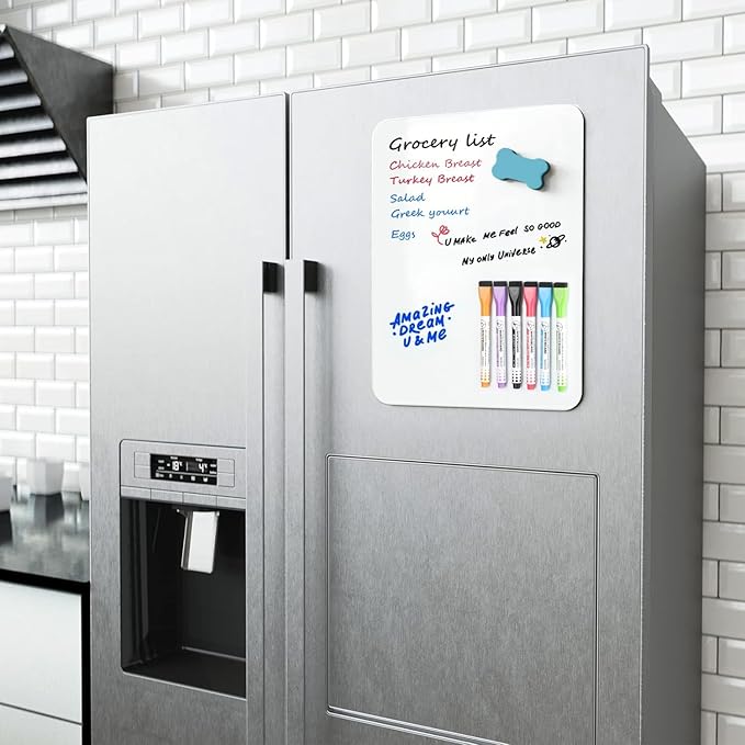 MaxGear 16 X 12 inch Magnetic Dry Erase Whiteboard for Refrigerator, Fridge Whiteboard Sheet Fridge Shopping List Office Notice Board with New Stain Resistant Technology (Include 1 Eraser,6 Markers)