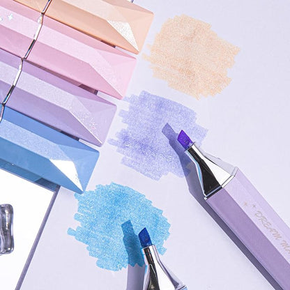 COLNK Glitter Pastel Highlighter,Set of 6 Pcs Cute Aesthetic Highlighters Assorted Colors,Chisel Tip,Metallic Highlighters for Journal Planner, Highlighting, Note-taking,Glitter Ink A