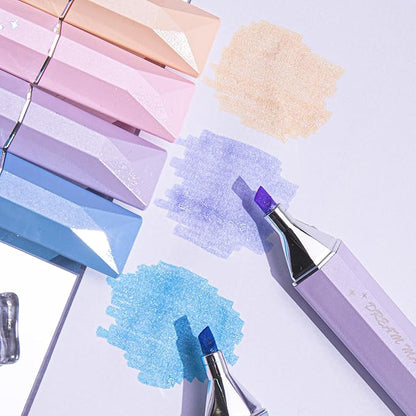 COLNK Glitter Pastel Highlighter,Set of 12 Pcs Cute Aesthetic Highlighters Assorted Colors,Chisel Tip,Metallic Highlighters for Journal Planner, Highlighting, Note-taking,Glitter Ink set