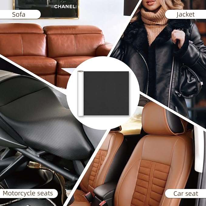 CHEIGHY Leather Repair Kit Self Adhesive Leather Repair Patch for Furniture 15.7X78.7 inch Vinyl Repair Kit for Couches Car Seats Sofa Office Chair Belt Jackets (Black)