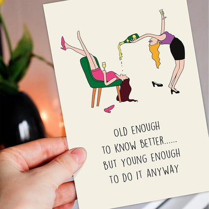 Funny Female Birthday Card for Friend Her, Happy Birthday Card for Girl Mom, Old Enough Card for Women