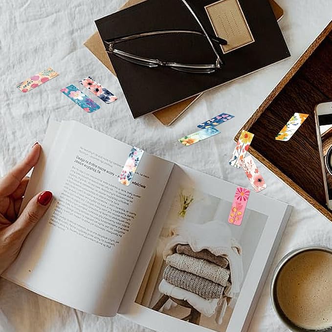 48 Pieces Magnetic Bookmarks Magnet Page Markers - Book Marks for Reading Women & Men with Storage Boxes - Cute Magnet Bookmark Clips for Reading Pleasure（Flowers）