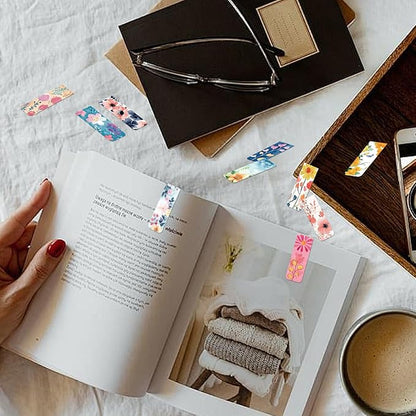 48 Pieces Magnetic Bookmarks Magnet Page Markers - Book Marks for Reading Women & Men with Storage Boxes - Cute Magnet Bookmark Clips for Reading Pleasure（Flowers）